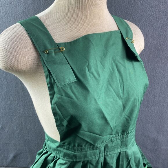 Women Green Cotton Lace Apron Holiday Kitchen Christmas Work Apron with Pockets - Picture 3 of 5